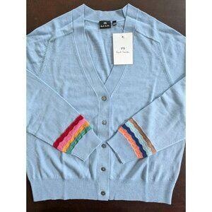 New With Tags Paul Smith Sz L Button Up Cardigan 100% Wool Blue Large